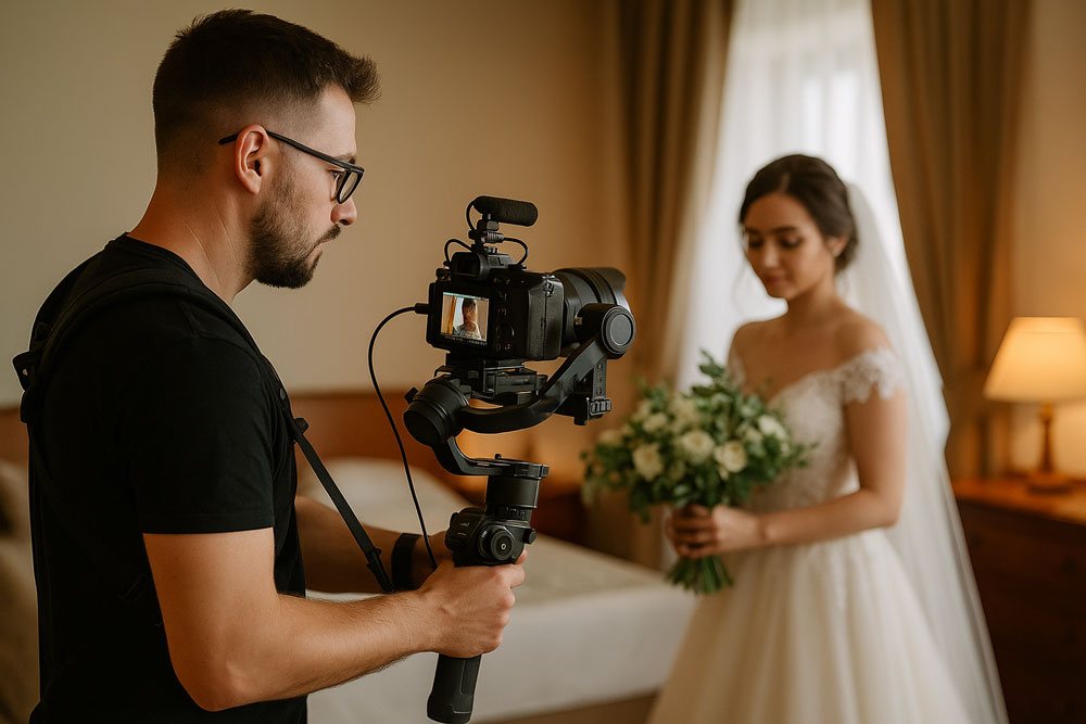 Filmarea pregatirilor miresei. Videograf Cameraman Filmari Nunti Botezuri Bucuresti, imagine generata cu AI, utilizata in scop ilustrativ